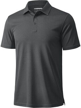 Men’s Dark Grey Golf Polo Quick Dry Moisture Wicking Athletic Fit Tee Shirt
